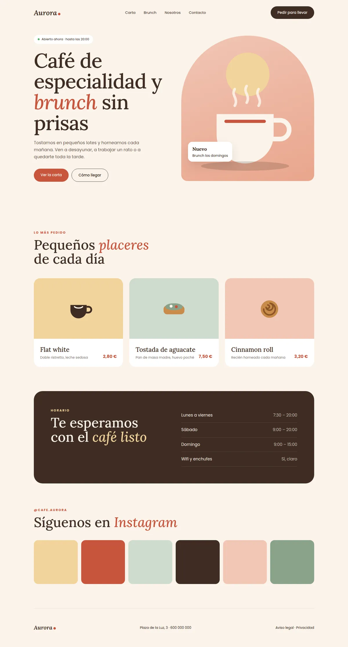 Diseño de muestra: web de la cafetería Café Aurora