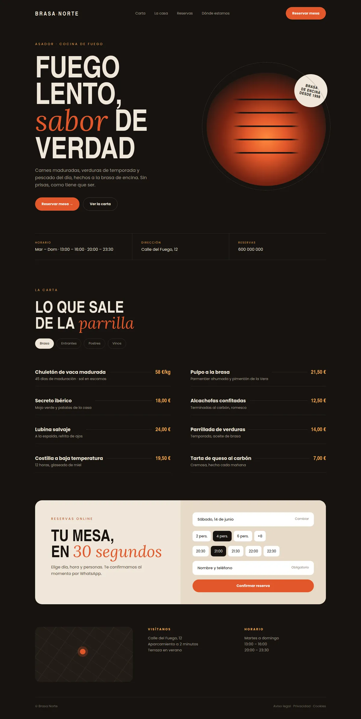 Diseño de muestra: web del restaurante Brasa Norte